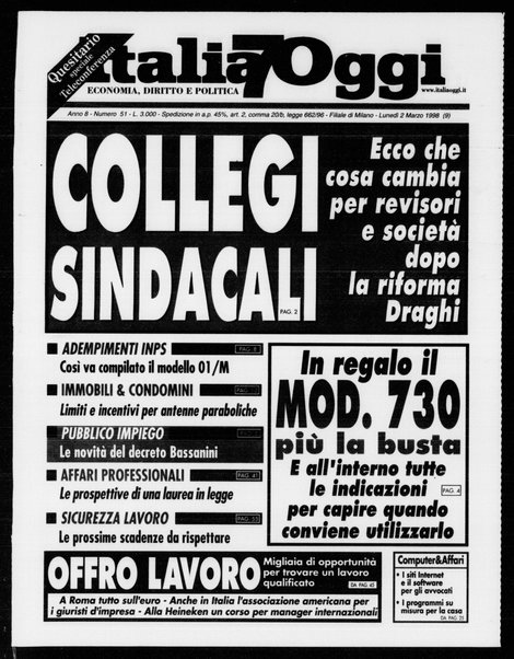 Italia oggi : quotidiano di economia finanza e politica